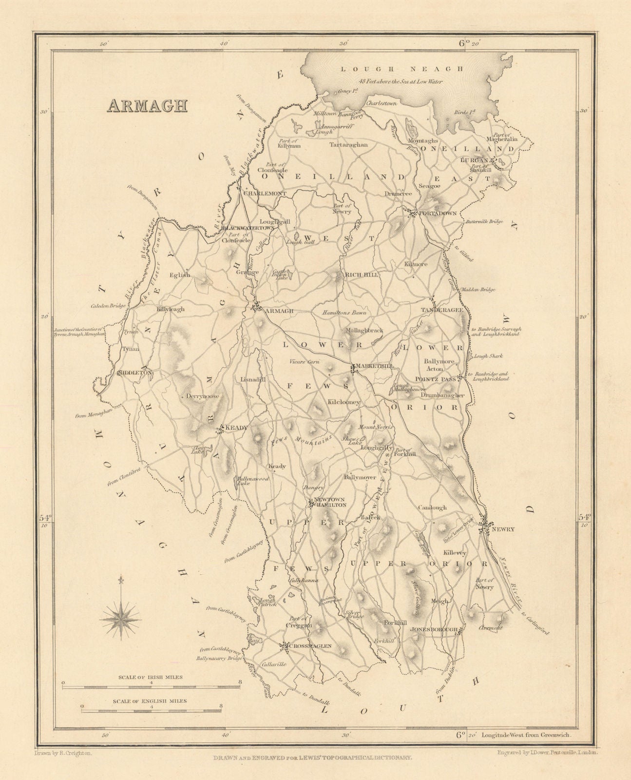 COUNTY ARMAGH antique map for LEWIS by CREIGHTON & DOWER - Ulster 1837 old